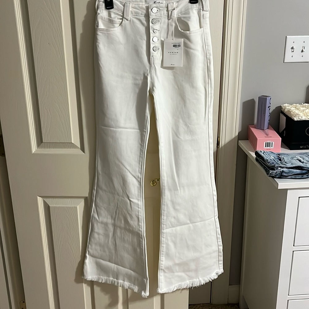 KanCan Dobble High Rise White Frayed Flare Jean Size 27